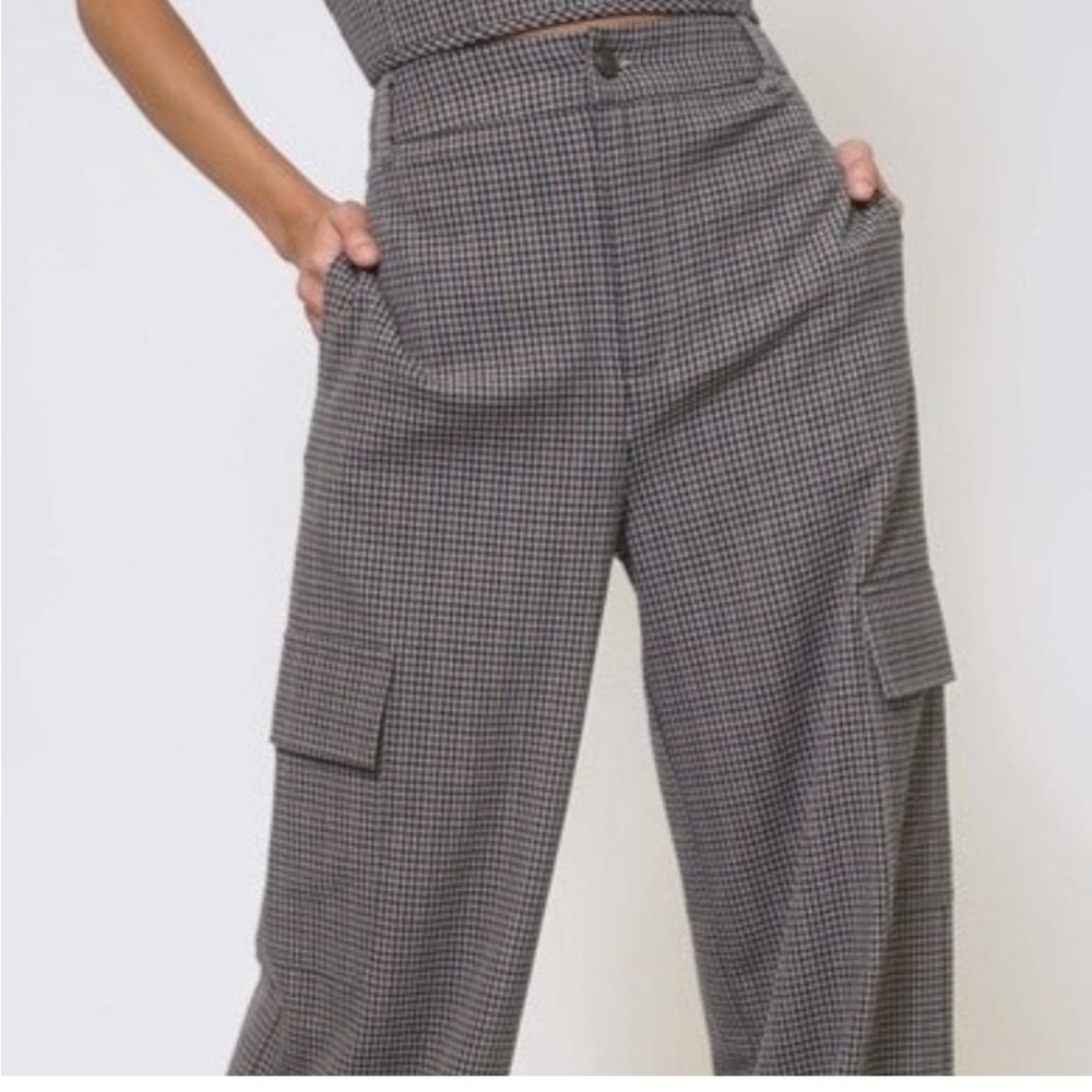 Cargo Checkered Wide-Leg Trousers